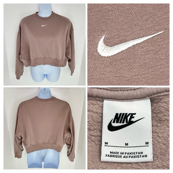 Nike Tops - Nike Sweatshirt Womens Medium Pink Sand Center Swoosh Oversized Cropped Boxy